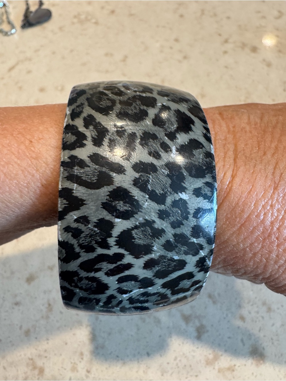 Leopard Print Wide Bangle Bracelet in Black and Gray